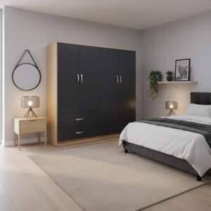 Ντουλάπα τετράφυλλη Athos House Genius sonoma-ανθρακί 160x42x180εκ