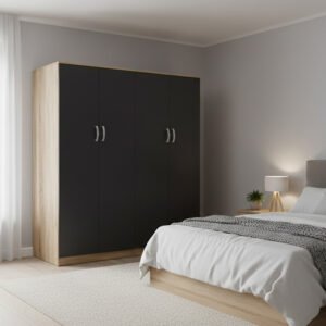 Ντουλάπα τετράφυλλη Athos Ι House Genius sonoma-ανθρακί 160x42x180εκ