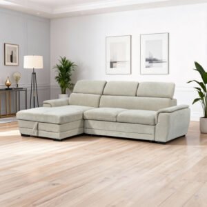 Γωνιακός καναπές-κρεβάτι δεξία γωνία Dreamora House Genius με αποθηκευτικό ύφασμα μπεζ 270x167x82εκ