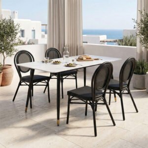 Τραπέζι Pembe House Genius sintered stone λευκή όψη μαρμάρου με μαύρα μεταλλικά πόδια 140x80x75εκ