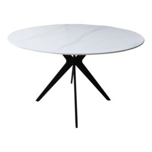 Τραπέζι Orbital House Genius sintered stone λευκή όψη μαρμάρου με μαύρα μεταλλικά πόδια Φ120x76εκ