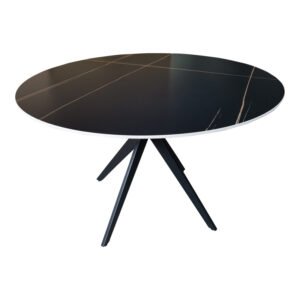 Τραπέζι Orbital House Genius sintered stone μαύρη όψη μαρμάρου με μαύρα μεταλλικά πόδια Φ120x76εκ