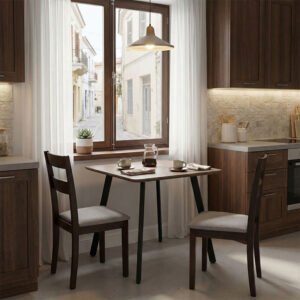 Τραπέζι Squaro House Genius καρυδί mdf με μαύρα μεταλλικά πόδια 80x80x75εκ