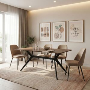 Τραπέζι Ezali House Genius καρυδί mdf με μαύρα μεταλλικά πόδια 160x90x75εκ