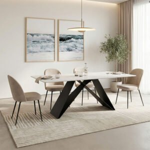 Τραπέζι Mapele House Genius sintered stone λευκή όψη μαρμάρου με μαύρα μεταλλικά πόδια 180x90x75εκ