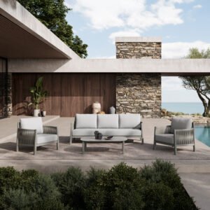 Σαλόνι εξωτερικού χώρου Feralda House Genius μπεζ αλουμίνιο-rope με ύφασμα σε απόχρωση ανοιχτό γκρι