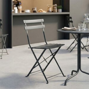 Καρέκλα Bistro House Genius μεταλλική αναδιπλούμενη σε ανθρακί απόχρωση 42x46x82εκ