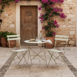 Τραπεζαρία Bistro House Genius σετ 3τεμ μεταλλική αναδιπλούμενη σε σαμπανί Φ60x71εκ