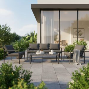 Σαλόνι Gardenly Ι House Genius σετ 4τμχ αλουμίνιο σε ανθρακί απόχρωση με ανθρακί μαξιλάρια