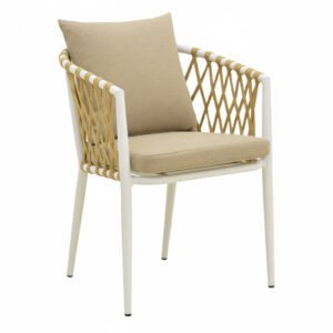 Πολυθρόνα Peluxe House Genius αλουμίνιο λευκό-pe σχοινί φυσικό-μαξιλάρια μπεζ 54x62x75,5εκ