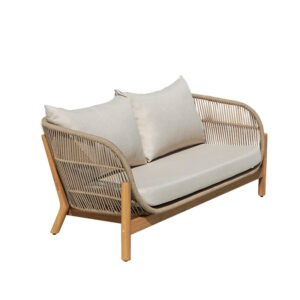 Καναπές 2θέσιος Verilan House Genius μασίφ ξύλο ακακίας-ύφασμα σε φυσική-μπεζ απόχρωση 163x77x70εκ