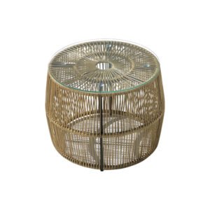 Τραπέζι Adela House Genius pe wicker-γυαλί σε φυσική απόχρωση Φ47x38εκ