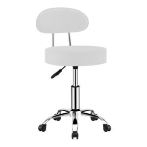 Σκαμπό γραφείου-εργασίας τροχήλατο με πλάτη Tebere House Genius pu σε λευκή απόχρωση Φ35x66-80εκ