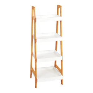 Ραφιέρα δαπέδου Leby House Genius μπαμπού-mdf σε λευκή-φυσική απόχρωση 35x34x98εκ