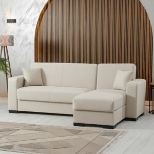 Γωνιακός καναπές-κρεβάτι αναστρέψιμος Dumma House Genius ύφασμα κρεμ 226x148x86εκ