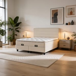 Κρεβάτι διπλό Linteda House Genius με αποθηκευτικό χώρο κρεμ βελούδο 160x200εκ